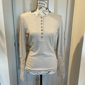 Crochet Lace Hem Sleeve Button Top
